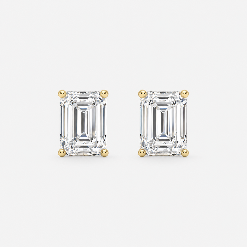 Lab-Grown Diamond Emerald Cut Claw Stud Earrings
