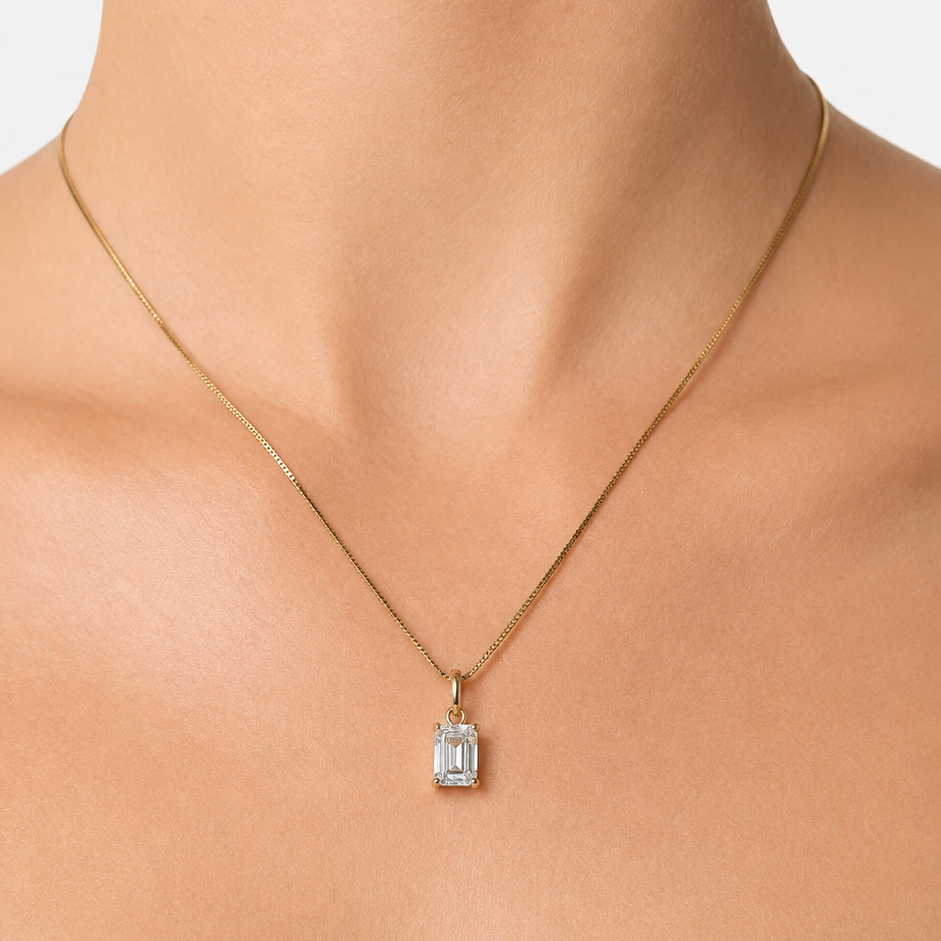 0.70ct Lab-Grown Diamond Emerald Cut Pendant in 10ct Yellow Gold