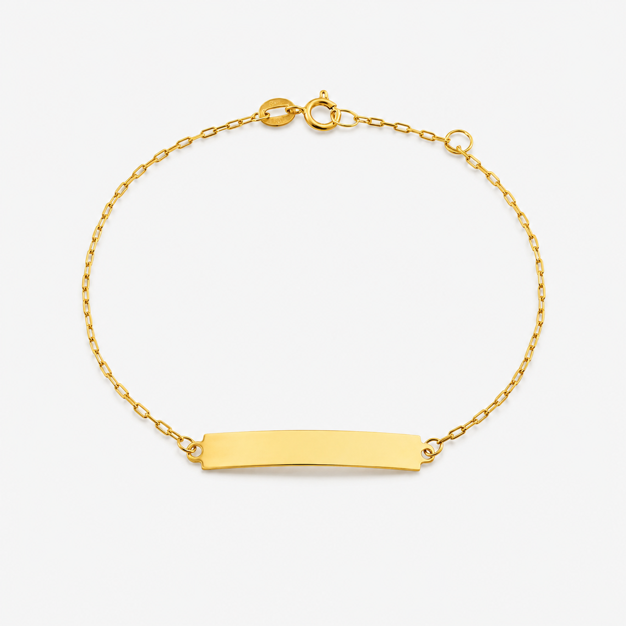 Gold bracelet with a bar clasp on a white background