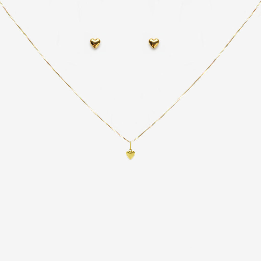 Solid heart pendant and earring set bundle in 18ct Yellow Gold