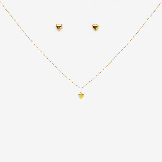 Solid heart pendant and earring set bundle in 18ct Yellow Gold