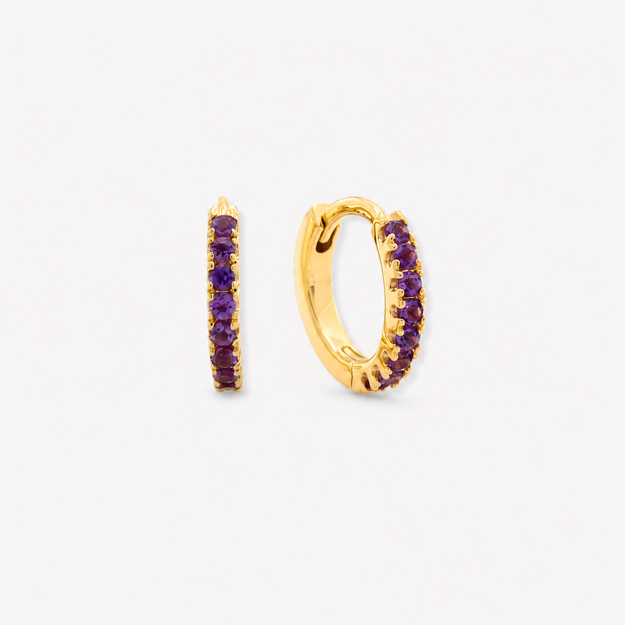 Amethyst Round Cut Earrings - 9ct Yellow Gold
