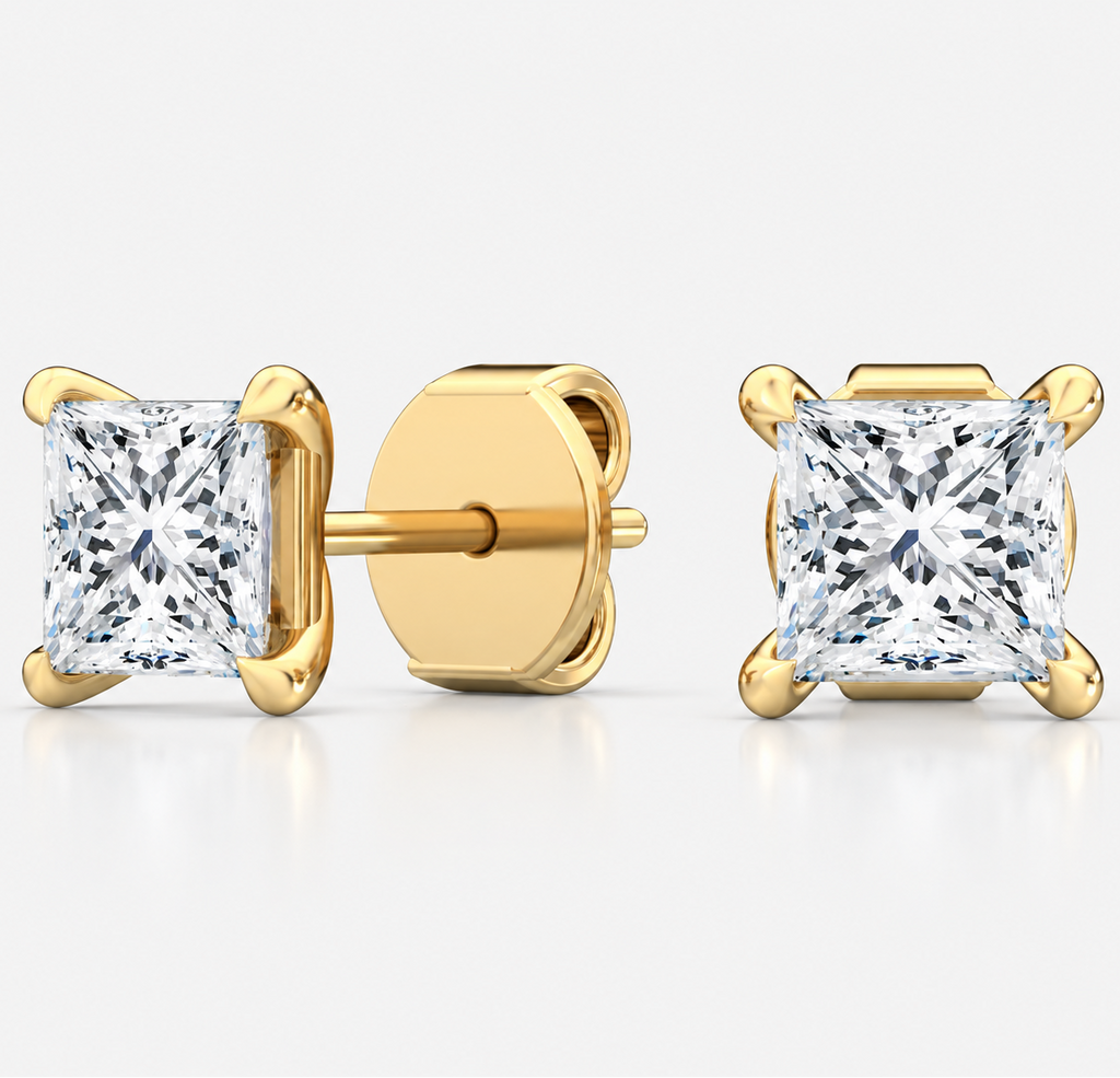 Lab-Grown Diamond Princess Cut Claw Stud Earrings