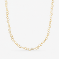 Gold heart-shaped chain necklace on a white background