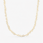 Gold heart-shaped chain necklace on a white background