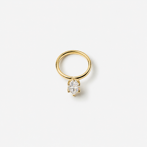 Gold ring with a diamond on a white background