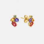 Citrine, Green Sapphire & Tanzanite Earrings - 9ct Yellow Gold