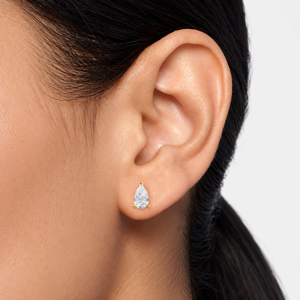 Lab-Grown Diamond Pear Cut Claw Stud Earrings