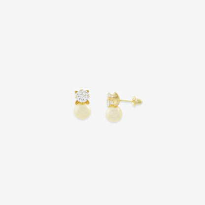 Natural Pearl and Signature Zirconia Earrings – 18ct Yellow Gold