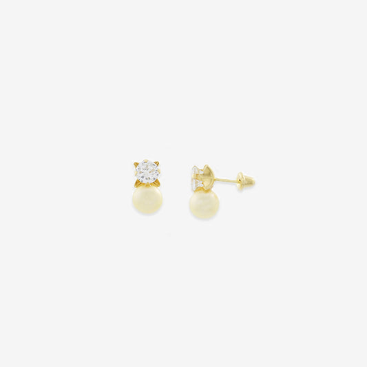 Pendientes de oro amarillo de 18 quilates con perla natural y circonita cúbica