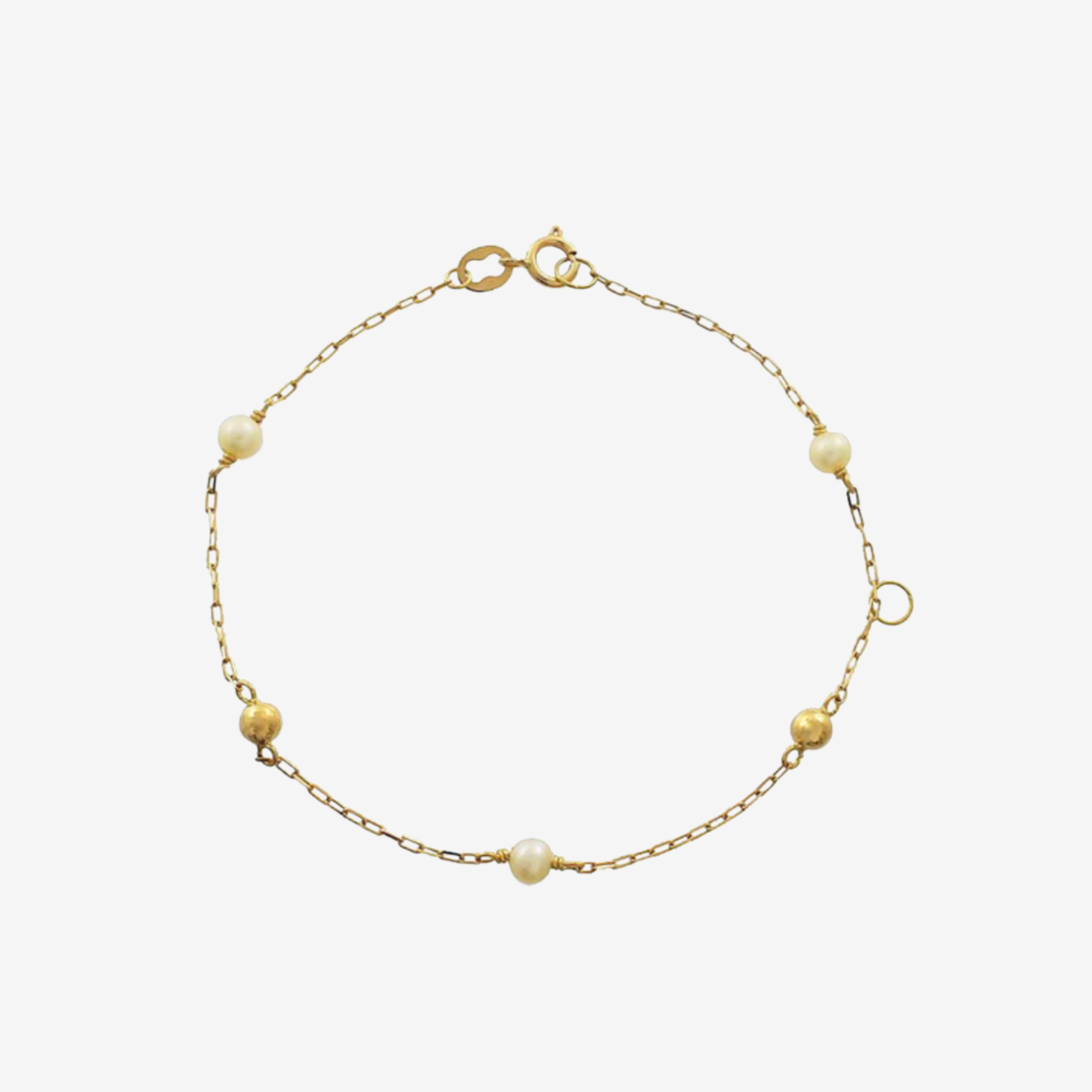 Kids Pearl and Bead Bracelet – 18ct Solid Yellow Gold