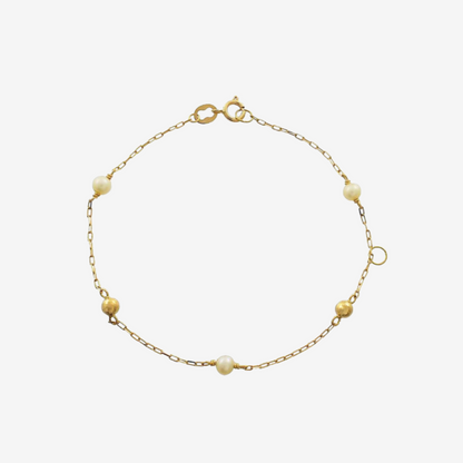 Kids Pearl and Bead Bracelet – 18ct Solid Yellow Gold