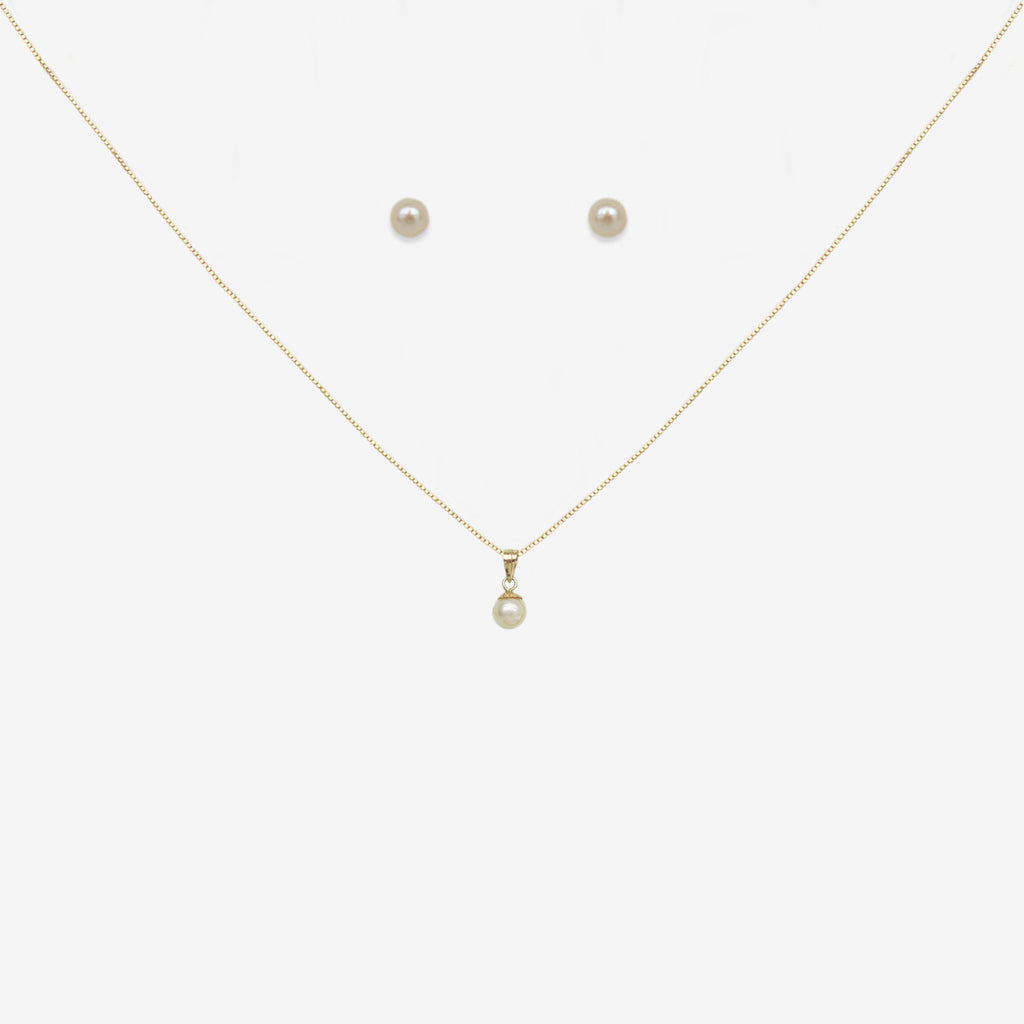 Pearl pendant and earring set bundle in 18ct Yellow Gold