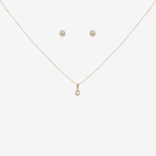 Pearl pendant and earring set bundle in 18ct Yellow Gold