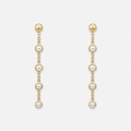 Gold chain earrings with pearl drops on a white background