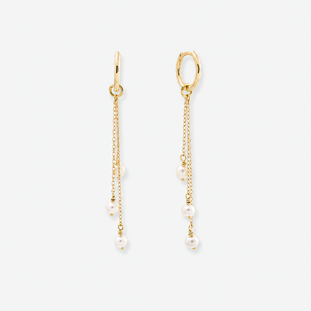 White Freshwater Pearl Earrings - 9ct Yellow Gold