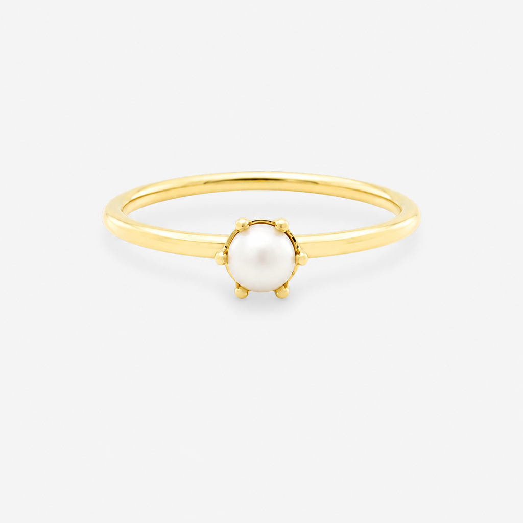 White Freshwater Pearl Round Ring - 9ct Yellow Gold