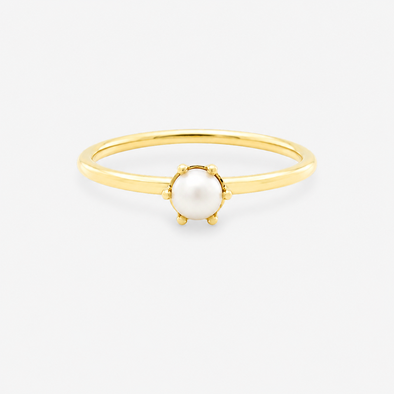 White Freshwater Pearl Round Ring - 9ct Yellow Gold