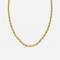Gold chain necklace on a light gray background