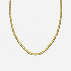 Gold chain necklace on a light gray background