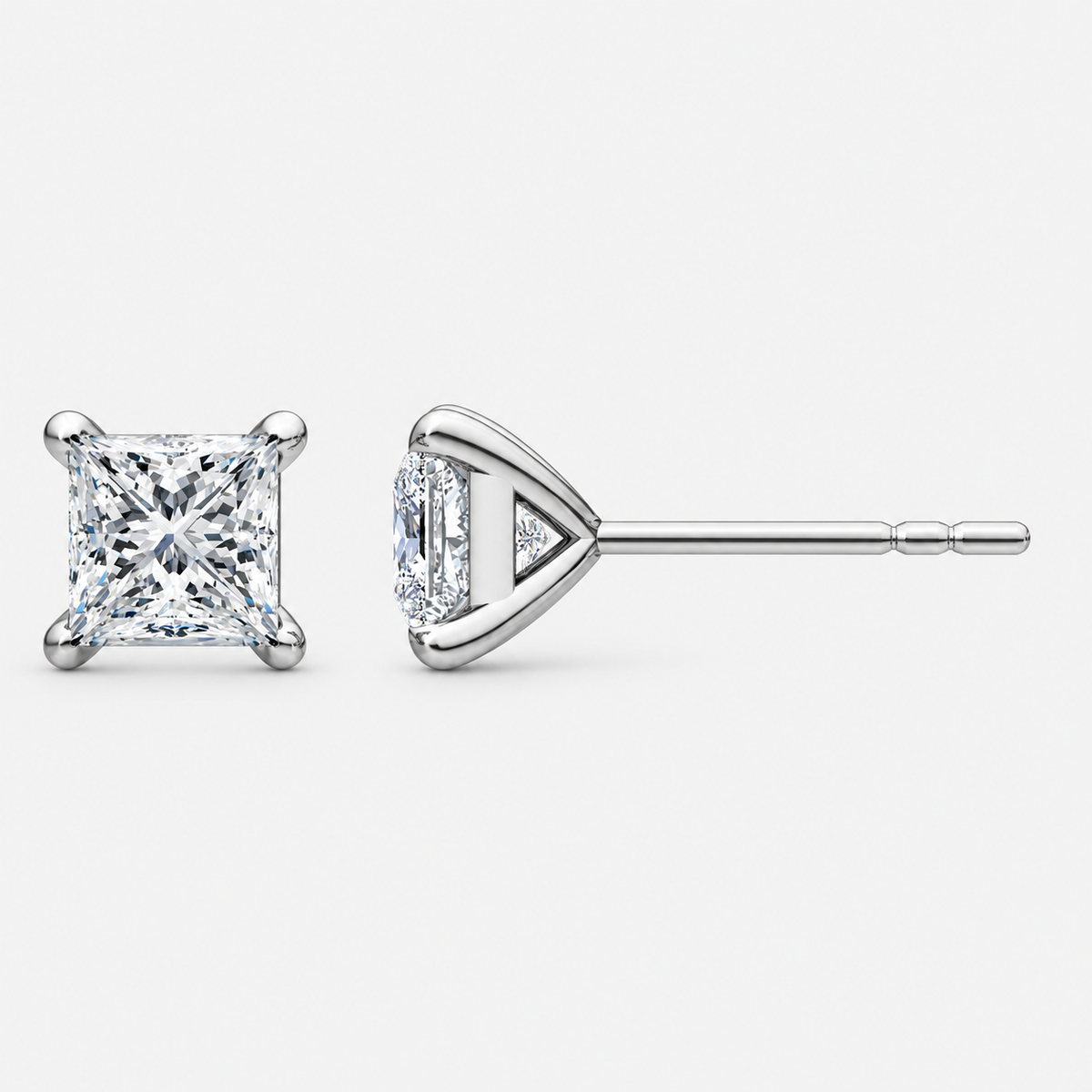 Lab-Grown Diamond Princess Cut Claw Stud Earrings
