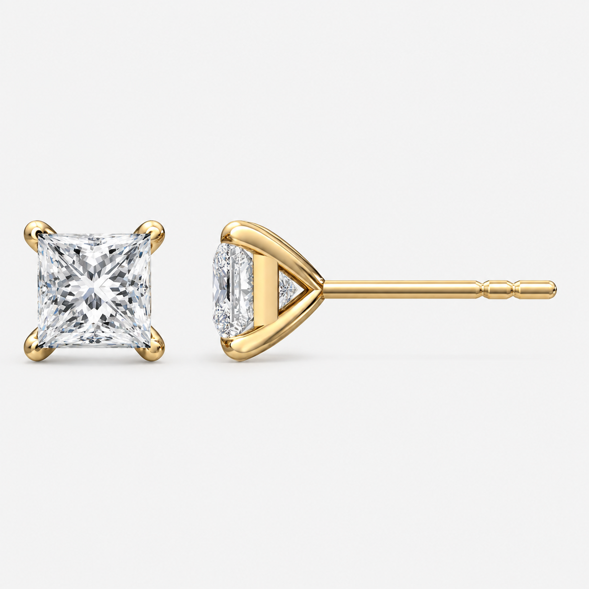 Lab-Grown Diamond Princess Cut Claw Stud Earrings