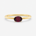 Gold ring with a red gemstone on a white background