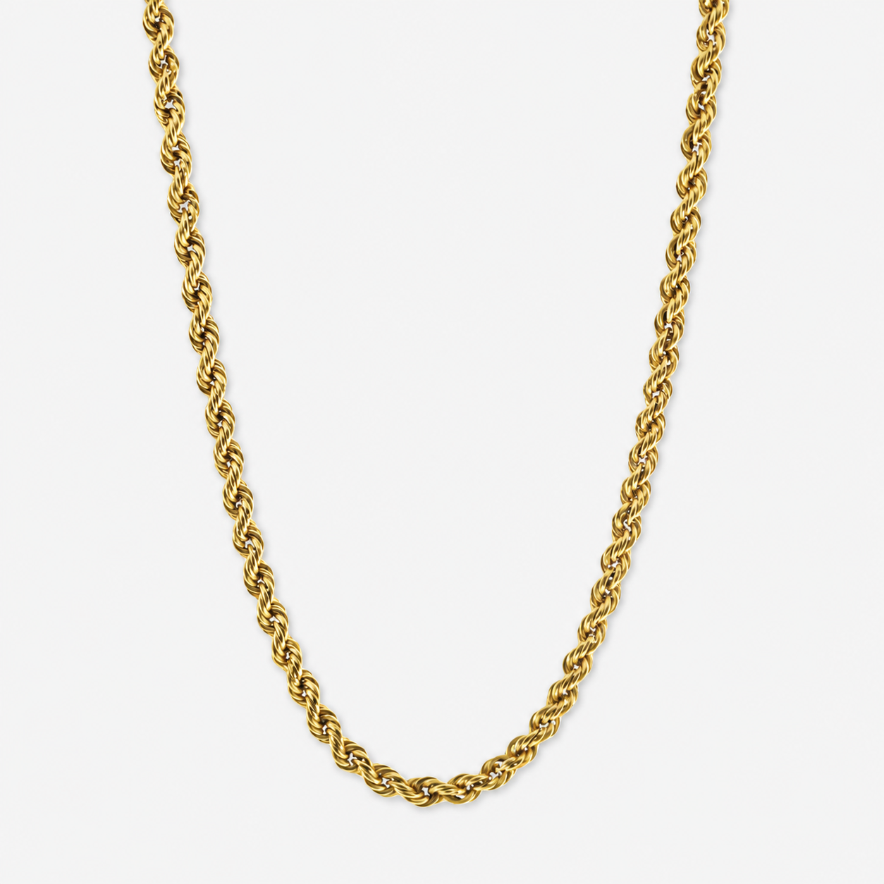 Gold chain necklace on a white background