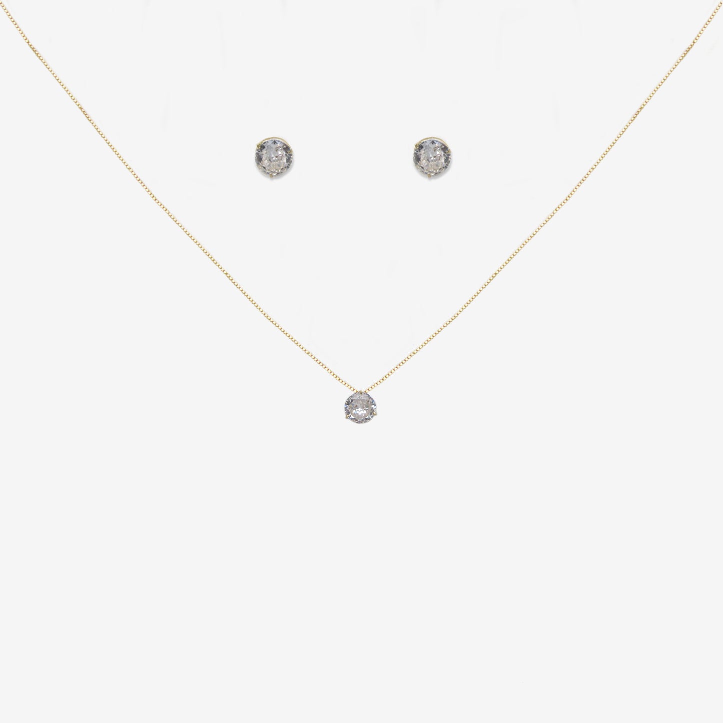 Solitaire Round signature zirconia pendant and earring set bundle in 18ct Yellow Gold