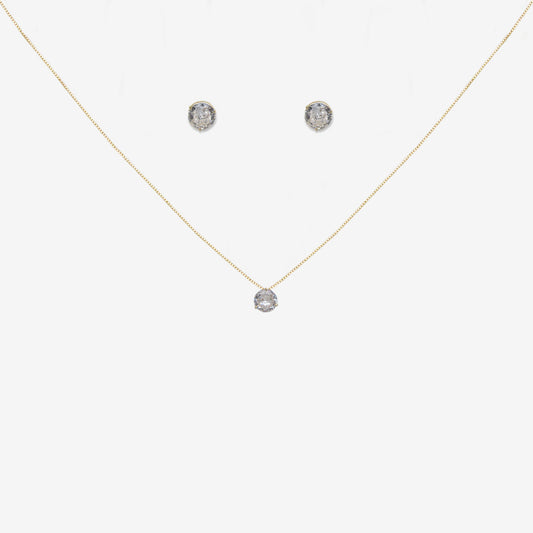 Solitaire Round signature zirconia pendant and earring set bundle in 18ct Yellow Gold