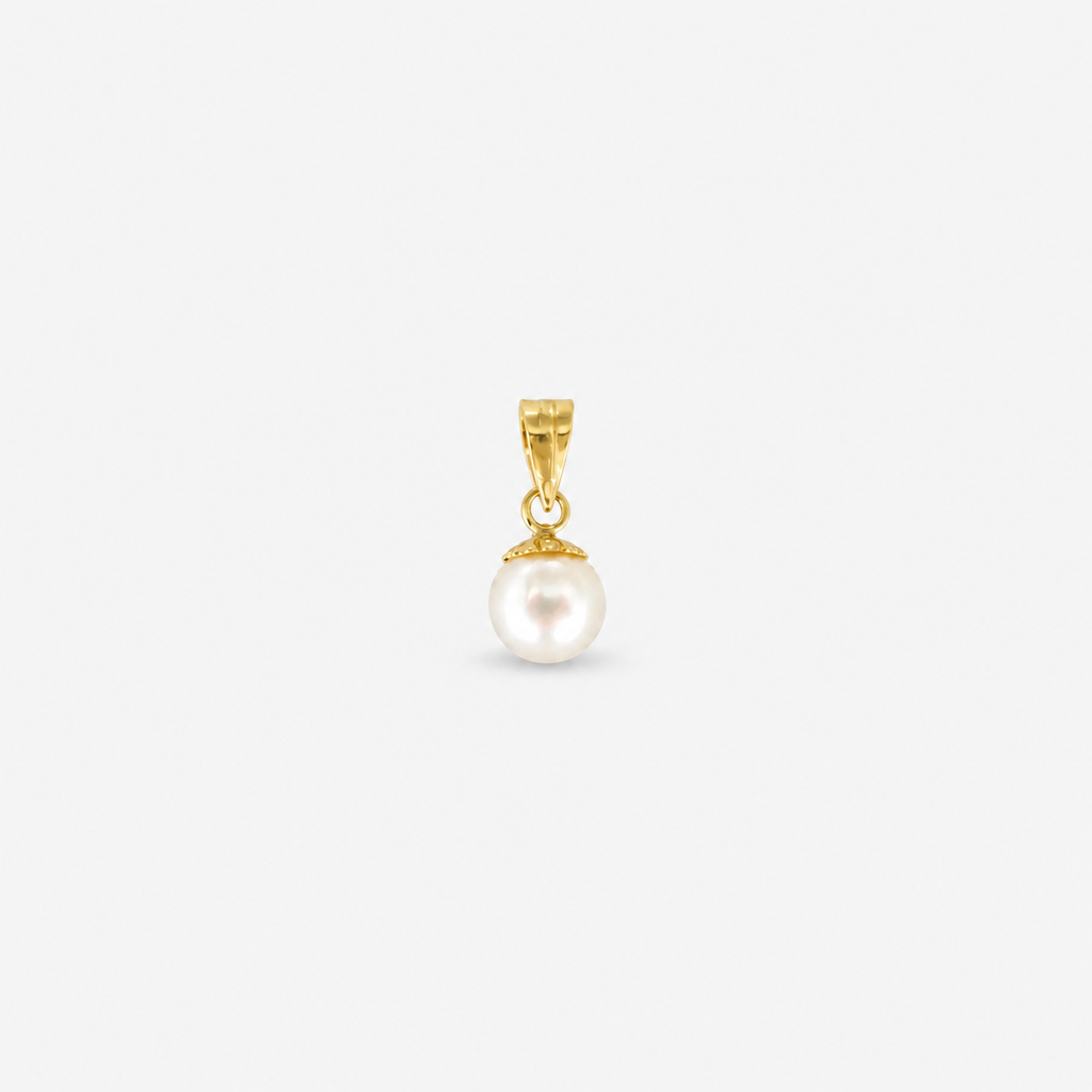 Natural Round Pearl Pendant – 18ct Yellow Gold