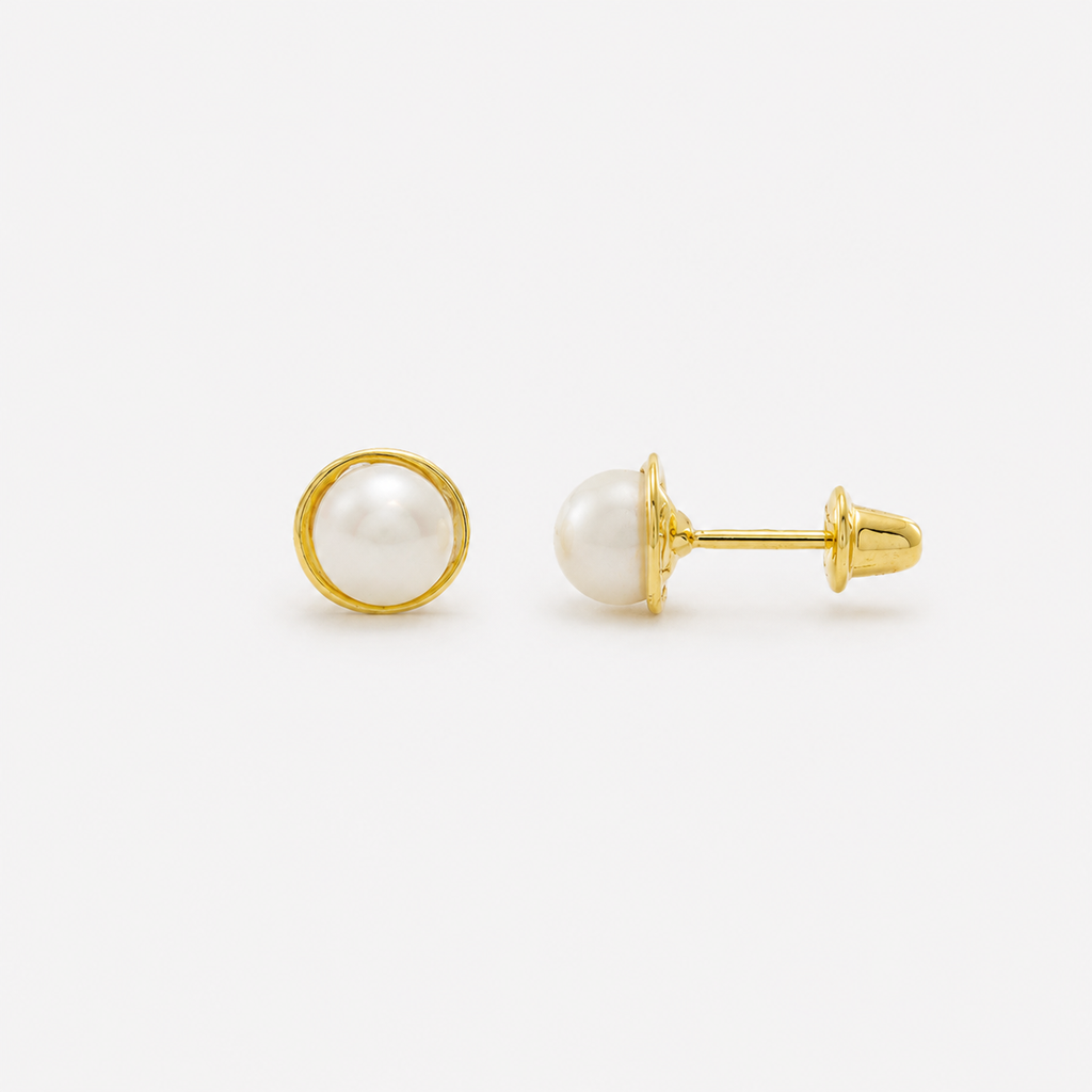 Rococo Natural Pearl Earrings 3.5mm – 18ct Yellow Gold